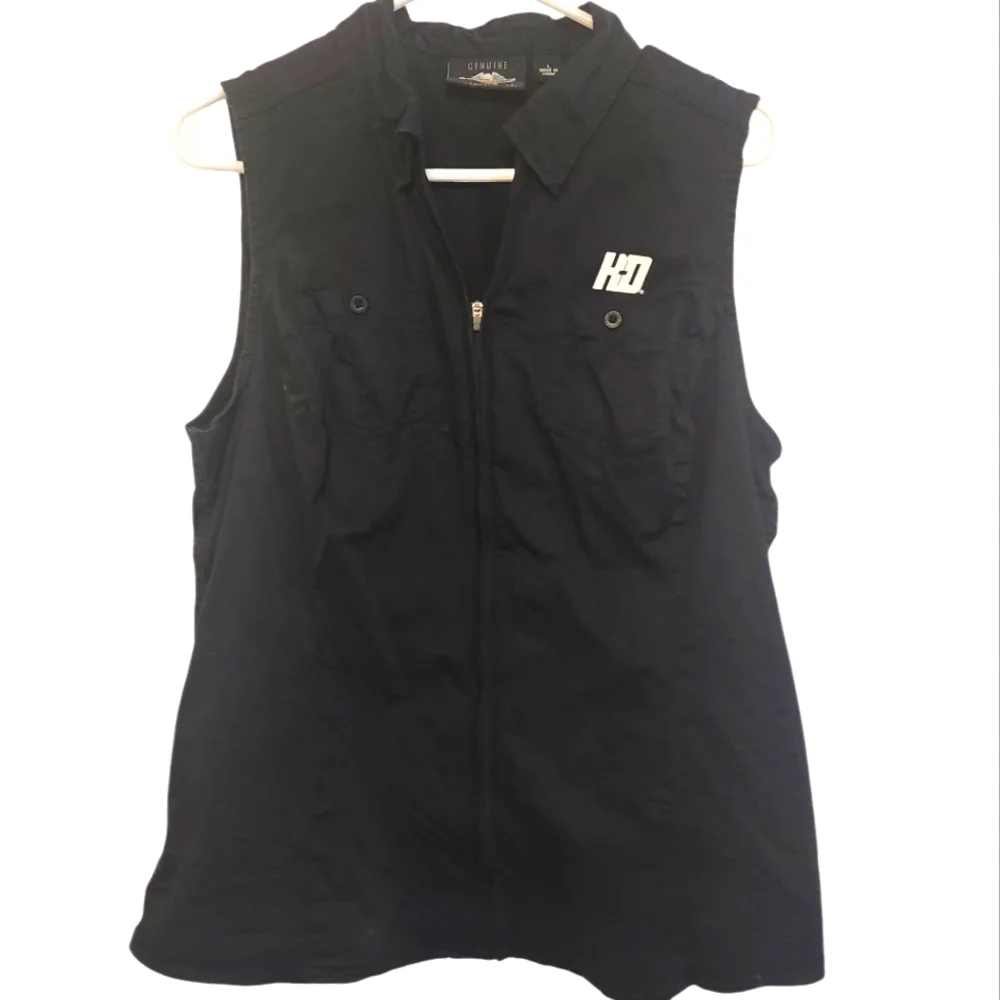 Harley-Davidson Women's Zip Front Sleeveless Shirt, Black, Size Large - Picture 2 of 4